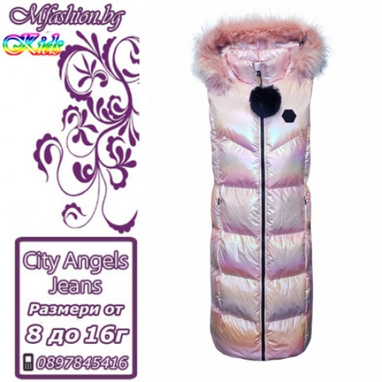 Детски, дълъг елек с качулка City Angels, за момиче, 6971